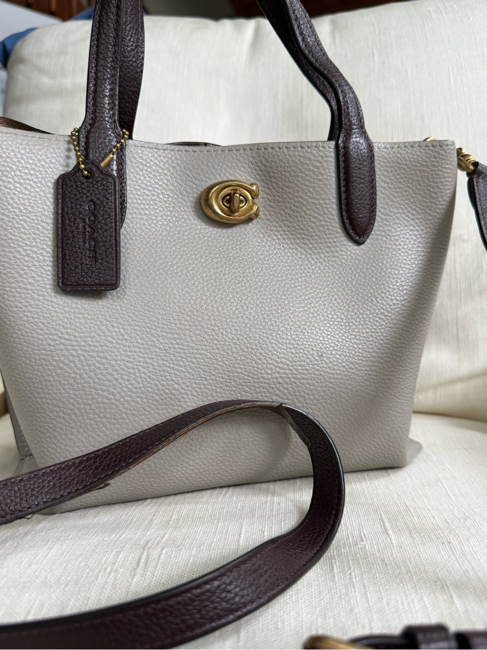 COACH Willow tote bag grey leather gold hardware - Picture 3 of 14